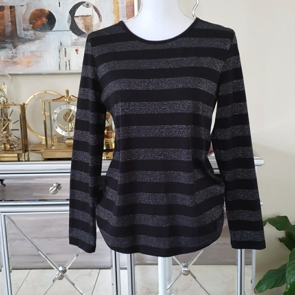 Black Silver Stripe Long Sleeve Top M/L